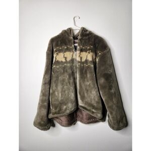 Woolrich Womens XL‎ Tumbleweed Leaves Faux Fur Hooded Full Zip Jacket Vintage